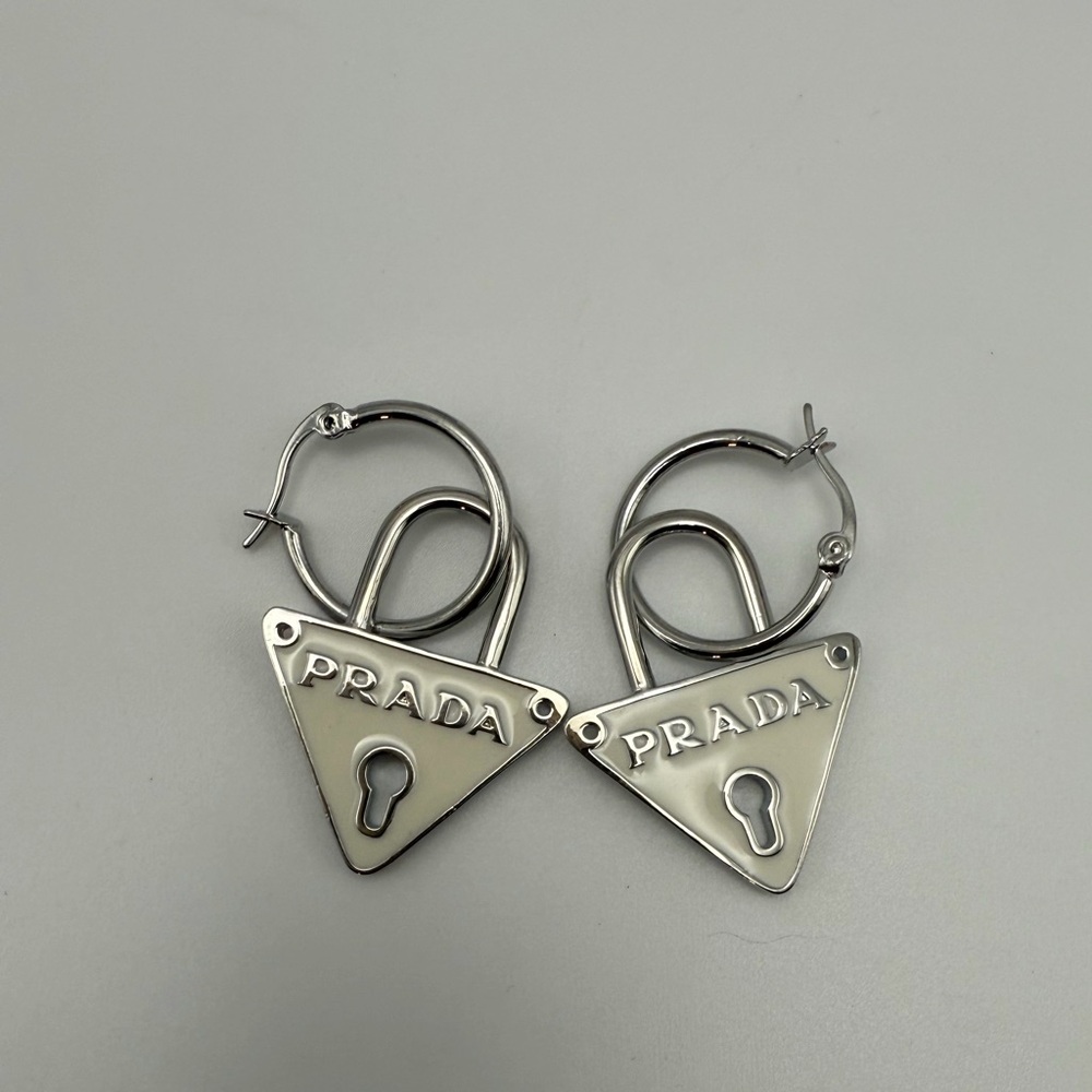 NEW White and Silver triangle Lock Earrings